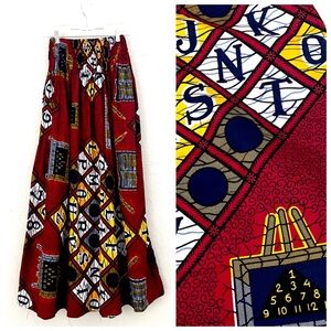 Vlisco African Wax Hollandais ABC Educational Print Full Maxi Skirt Size Small
